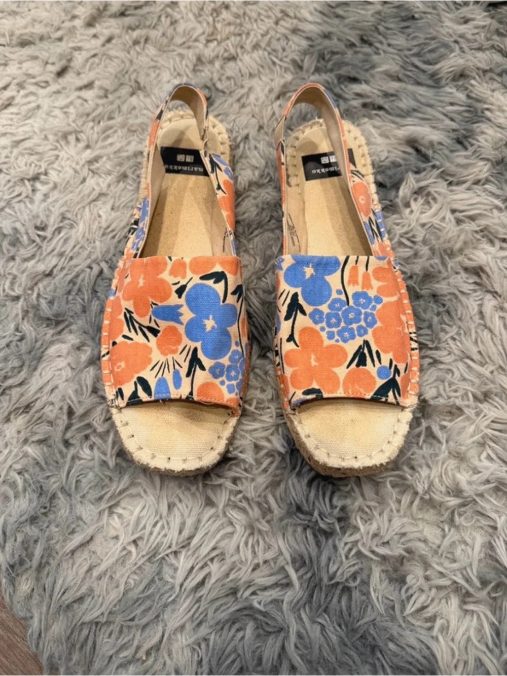 Marimekko x Uniqlo Orange Blue Floral Espadrille Sandals Size L US 8.5
